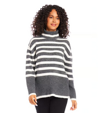 Load image into Gallery viewer, Karen Kane Dark Gray Stripe Turtleneck Sweater
