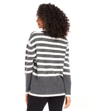 Load image into Gallery viewer, Karen Kane Dark Gray Stripe Turtleneck Sweater
